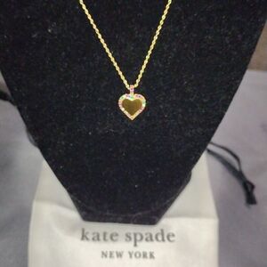 kate spade gold heart pendant with rainbow cubic accents